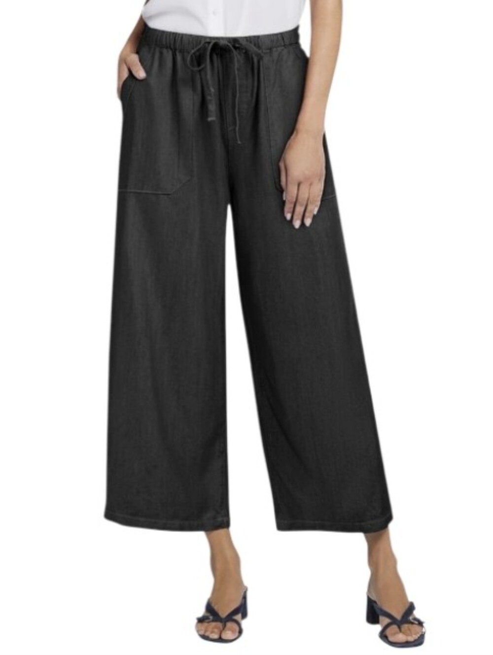 Potili Culottes Lyocell Wide Leg Pants in Charcoal Ultra Soft Chambray